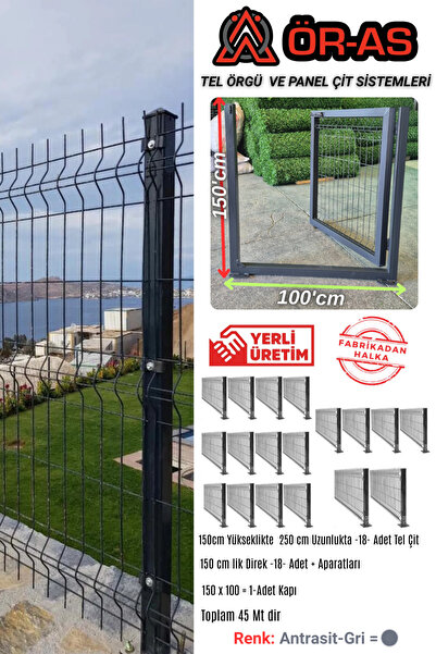 ÖR-AS TEL ÖRGÜ & PANEL ÇİT SİSTEMLERİ Panel Çit Takım ( 150 Cm Yükseklik 45 m...