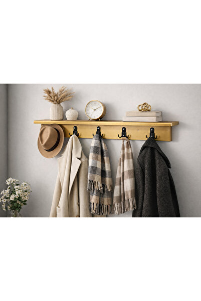 Trend Kitchen Rustica Ahşap Raflı Mont, Şapka, Çanta Antre Ve Hol Duvar Askılığı