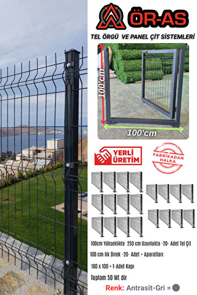 ÖR-AS TEL ÖRGÜ & PANEL ÇİT SİSTEMLERİ Panel Çit Takım ( 100 Cm Yükseklik 50 m...
