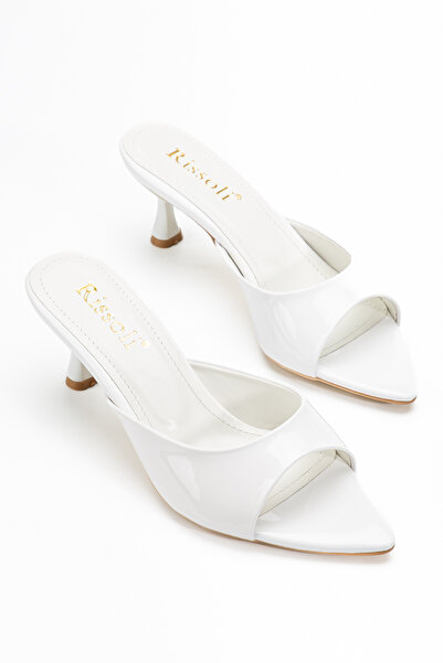 RİSSOLİ Women's White Pointed Toe Low Heel Sandals