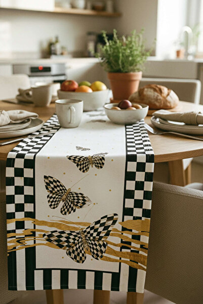Cango Home Siyah Beyaz Dama Desenli Mackenzie Runner CGH1414-RN