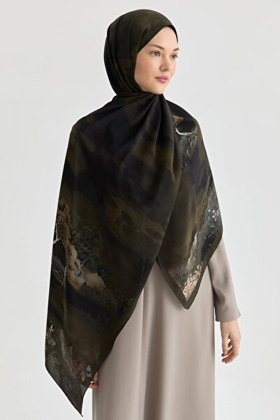 Tuğba Maren Krep İpek Şal - Haki