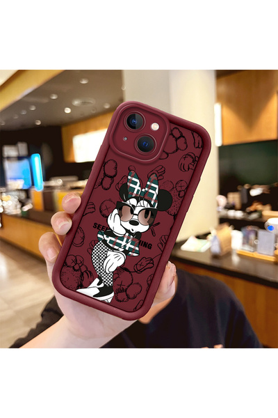 ucuc حافظة ميكي متوافقة مع هاتف آيفون 15 بلس مصنوعة من السيليكون الأحمر الداك...