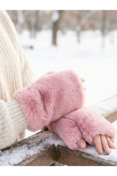 ARZ Pink Furry Gloves Stylish