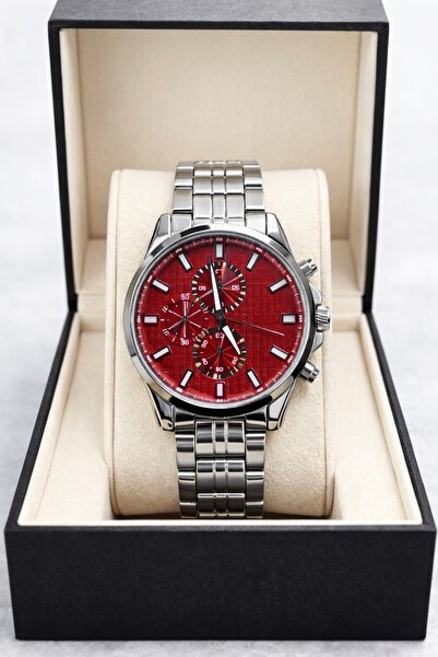 wesscollection Erkek Kol Saati Metal Kordon Kırmızı Kadran Şık ve Premium Tas...