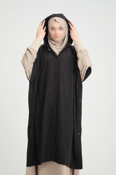 ZESA TASARIM Siyah İnce Yazlık Yağmurluk Panço