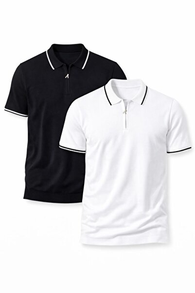 zs zaos fashion Set de 2 tricouri poloyaka basic pentru bărbați, cu guler, mâ...