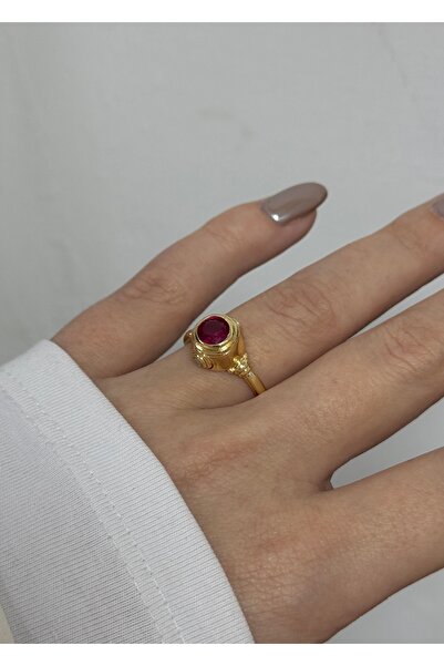 KİLİGİSTANBUL Burgundy Stone Vintage Ring (Size Adjustable)