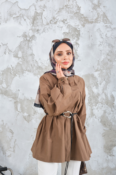 LOCCO Women's Regular Poplin Shirt with Pleated Collar, Floral Buttons, Leath...