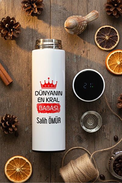 Hedizu En Kral Baba Kişiye Özel Filtreli Dijital Göstergeli Termos Babalar Gü...