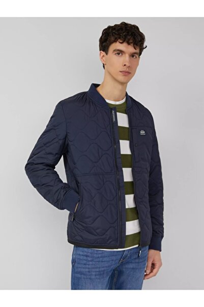 s.Oliver Men's bomber jacket with knitted collar and wave pattern, Dark Navy,...