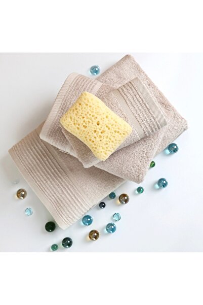 TEOHOMELİNENS Soft Textured Highly Absorbent Beige Bamboo Towel Set of 3
