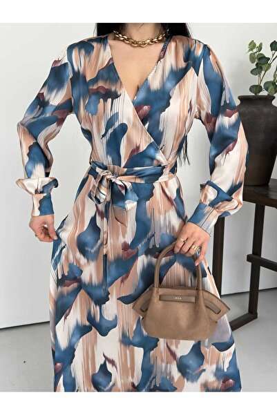 Moda İkra Rochie de damă cu decolteu în V și curea în talie cu imprimeu zigzag