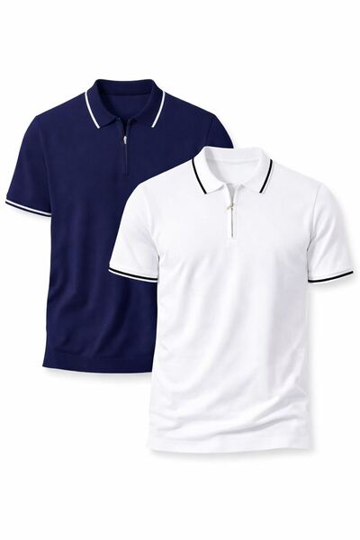 zs zaos fashion Set de 2 tricouri poloyaka basic pentru bărbați, cu guler, mâ...