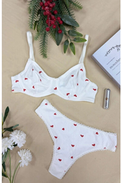 ARONA Heart Patterned Corset Brief Bra Set