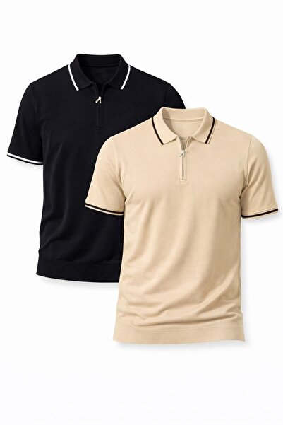 zs zaos fashion Set de 2 tricouri poloyaka basic pentru bărbați, cu guler, mâ...