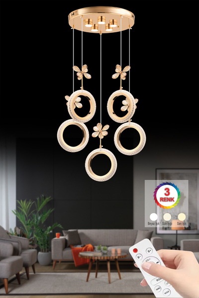 Luxira Aydınlatma Luxira Hallka 5'lı Gold 3 Renk Ledli Modern Led Avize