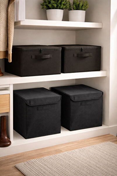 PH Prendi Home 4-Piece Luxury Set: 2 Boxes with Lids and 2 Black Storage Boxe...