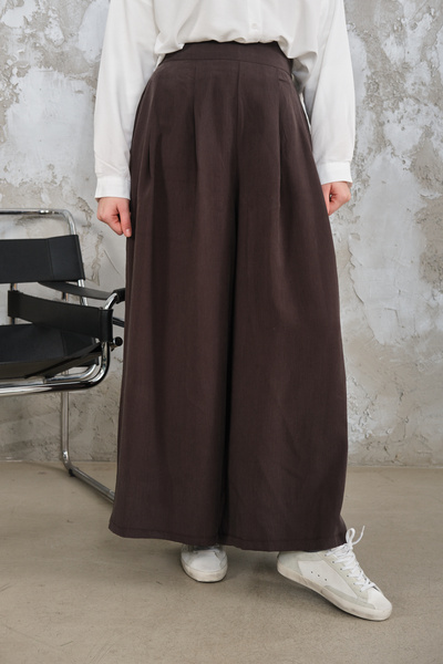 LOCCO Women's Pleated Wide Leg Pants Brown