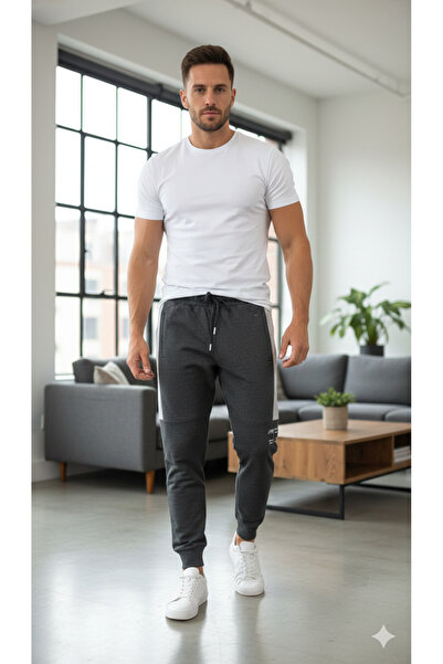 Pomaxi Men's dark gray sweatpants with light gray details, "YOU ARE STRONGER"...