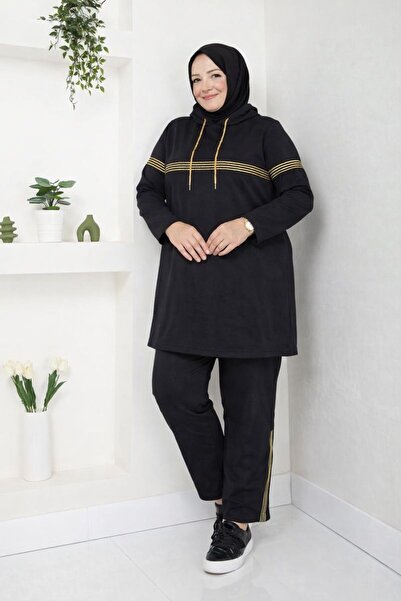 CNG MODA Plus Size Glitter Stripe Double Mother Daughter Tracksuit Set