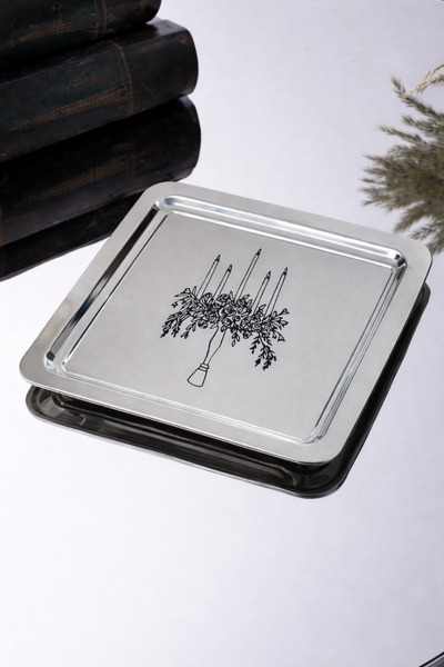 Beige & Stone صينية تقديم وديكور مربعة الشكل من الفولاذ المقاوم للصدأ بنمط ال...