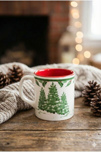 Homerest Winter Themed Ceramic Mug Set with Pine Tree and Illustration Mounta...