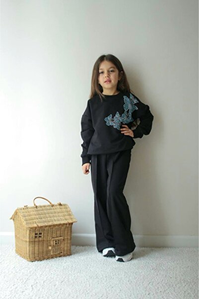 NURTOPU Set pentru fete, set de top și pantaloni, de sezon, din țesătură de b...