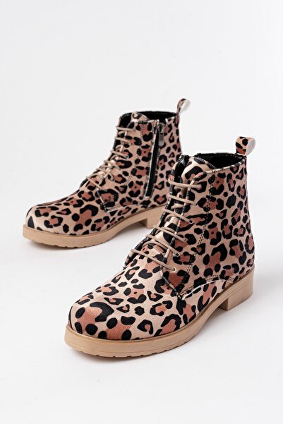 Zerenyus Exi̇n-165-225 Premium Leopard Lace-Up Zippered Daily Women's Boots