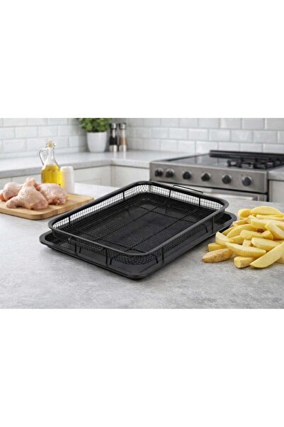 HOMEVEO صينية تحمير احترافية للفرن (حجم كبير) مع شبكة تصفية الزيت