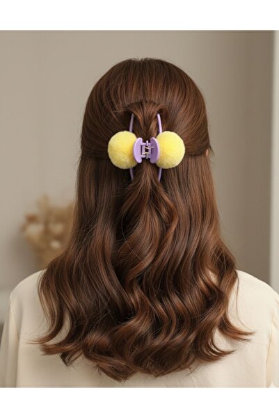 SOFT Двосторонній пухнастий Жовтий помпон із затискачем Середнього розміру шп...