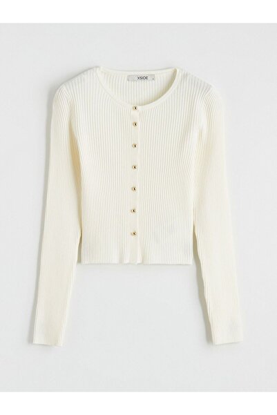 LC Waikiki Crew Neck Ribbed Women's Knitwear Cardigan