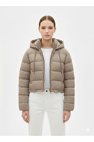 marvion Kadın Kapüşonlu Crop Şişme Mont