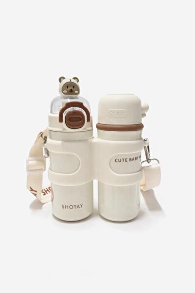 Shotay Termos Matara 330 ml + 330 ml Çift Hazneli 316 Çelik Pipetli Krem – SH...