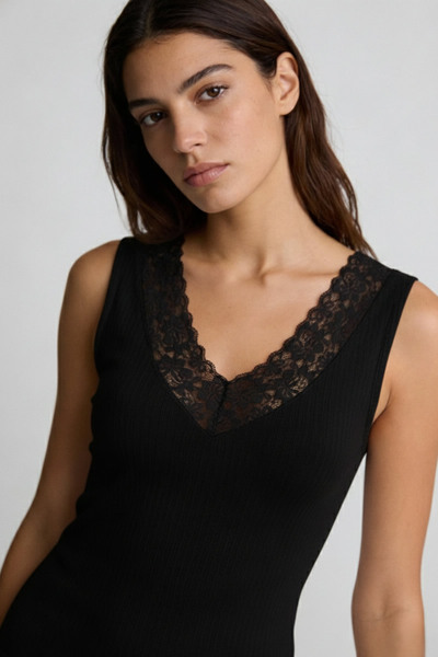 Şiir Tekstil Kayes Slim Fit Lace V-Neck Sleeveless Openwork Women's Top & Blo...