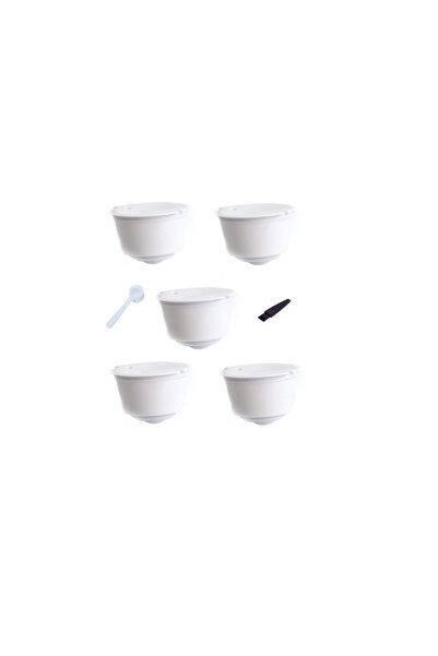OEM Set 5 Capsule cafea, reincarcabile, compatibil Dolce Gusto, alb, cu periu...