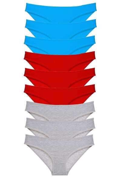 Mestore طقم سراويل داخلية نسائية من الليكرا مكونة من 9 قطع، أحمر ورمادي وأزرق