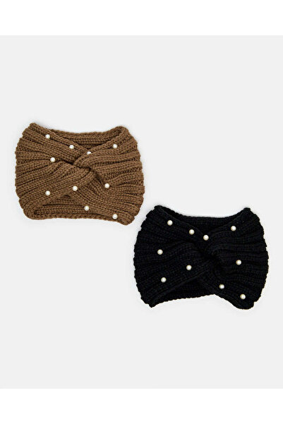 REDTAG Women Brown And Black Embellished Knitted Headwarmer Set (Pack of 2)