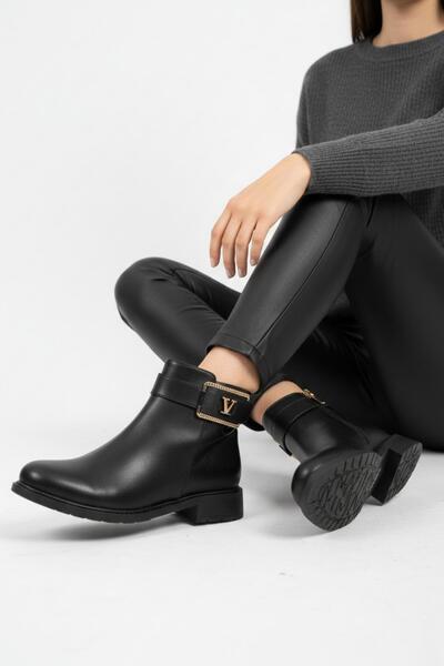 Papuçsepeti Shoe Basket 5044 Women's 3 cm Heel Thermo Sole Zippered Women's B...