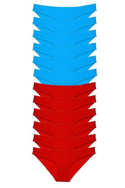 Mestore 12 Pieces Super Eco Set Lycra Women's Slip Panties Red Blue