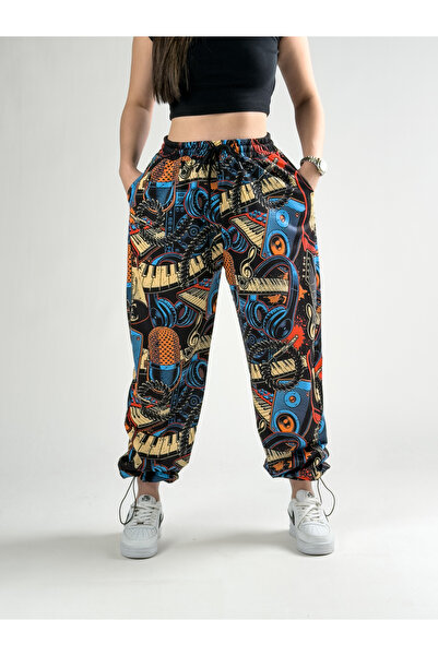 COCOPELLI Music Patterned Jogger Pants with Adjustable Legs Coc2805