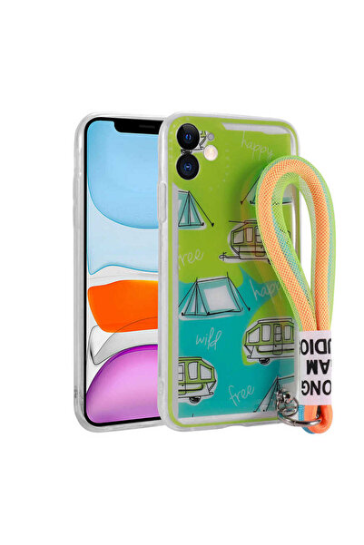 Giz Story حافظة سيليكون GZST Astana متوافقة مع هاتف iPhone 11 مع حزام يد مزخر...