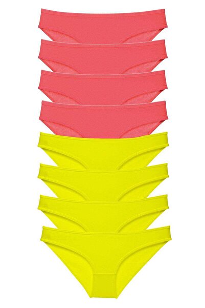 Mestore 8 Pieces Super Eco Set Lycra Women's Slip Panties Yellow Fuchsia