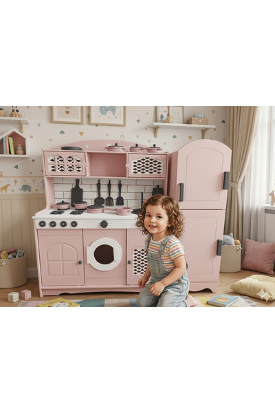 Özka Hobi Ahşap özka hobi ıhlamur boyalı hazeranlı tencere ve tava setli mutf...