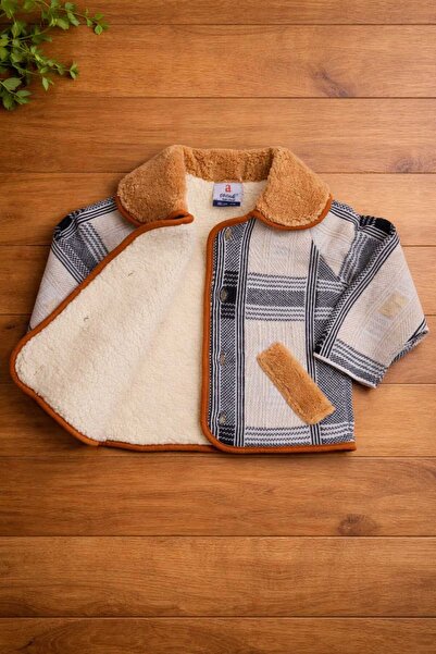 a baby Plush Lined Plaid Pattern Cardigan