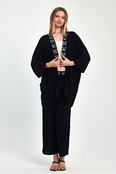 Tubik Women's Butterfly Print Detailed Top and Bottom Two-Piece Set