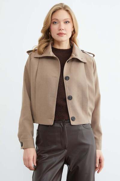 Fulla Moda Buttoned Shirt Collar Pleated Trench Coat