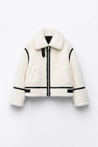 LACASE Women's White Premium Design Zippered Plush Coat