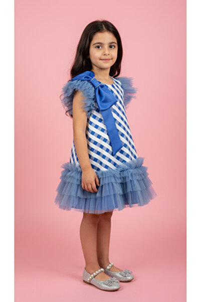 Jolanda Plaid Bow Detail Girls' Special Occasion Dress
