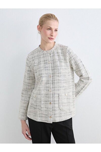 LC Waikiki Lcw Grace Gray Crew Neck Plaid Women's Cardigan